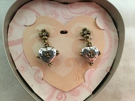 Brighton Heart Gold and Silver Earrings post with Clear Swarovski Crystal NEW - £22.90 GBP