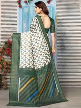 Women&#39;s Printed Zari Patta Poly Cotton Saree with Unstitched Blouse Piece sari - £15.23 GBP