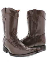 Mens Brown Crocodile Western Cowboy Boots Zipper Belly Cut Pattern Square - £96.21 GBP