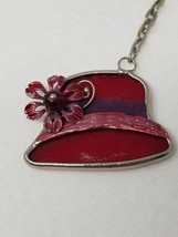 Red Hat Keychain Women&#39;s Bonnet Metal Glass 1980s Vintage - £8.96 GBP