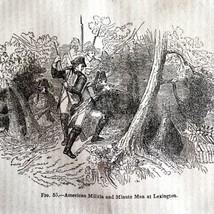 Minute Men Militia Lexington 1845 Woodcut Print Victorian Revolution DWY9B - £31.87 GBP