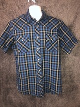 Wrangler Western Wear Pearl Snap Button Up Short Sleeve Shirt BluePlaid XL/XG/TG - £10.86 GBP