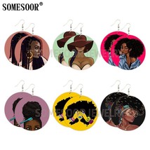 SOMESOOR Afro Braids Pop Art Printed Wooden Drop Earrings Black Girl Rock Poppin - £19.65 GBP