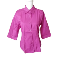 Real Comfort by Chadwicks Barbiecore Pink Blouse Womens Button Down Top Size S - £17.73 GBP