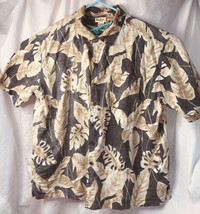 XXL Panama Jack Hawaiian Black Beige Reverse Print Shirt Leaves Floral Aloha EUC - £18.80 GBP