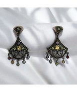 Vintage Marcasite Earrings 925 Silver Amethysts Aquas Peridots Citrines ... - $834.34 MXN