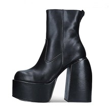Top Qulaity Women Chunky Ankle Boots New Fashion Thick High Heels Platform Black - £115.25 GBP