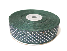 1&quot; /25mm wide Dark Green w/Silver Polka Dots Glitters Organza Ribbon Row OG1 - £6.38 GBP