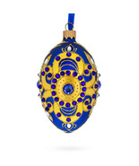 Golden Leaves on Blue Glass Egg Christmas Ornament 4 Inches - £47.18 GBP