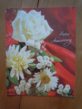 Vintage Happy Anniversary White Flowers Greeting Card  - £1.56 GBP