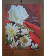 Vintage Happy Anniversary White Flowers Greeting Card  - £1.57 GBP
