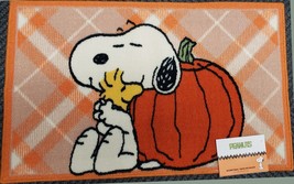 Kitchen Rug (17&quot;x28&quot;) Fall, Harvest, P EAN Uts, Snoopy Dog &amp; Pumpkin On Plaid, Nr - £19.35 GBP