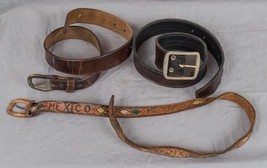 Vintage Lote De 3 Niños Cinturones de Piel Y Hebillas g35 - $54.89