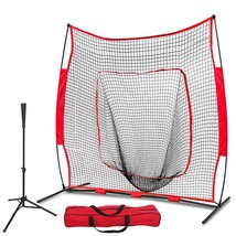 7&#39;7&#39; Pro-Style Batting Tee +Baseball Softball Practice Net W/Bag And Bow... - £79.00 GBP