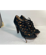 Jessica Simpson Black Lace Up 4.5&quot; Platform Heels, Suede Upper, Size 7B - $654.26 MXN