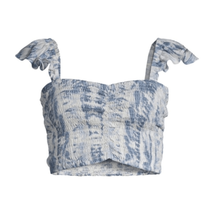 La Moda Clothing Shirred Tie-Dye Cover-Up Crop Swim Top, Blue/White, L/XL, Nwt - £58.18 GBP