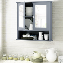 Wall-Mounted Mirror Cabinet Bathroom Storage Organizer Medicine Cabinet Grey - £65.60 GBP