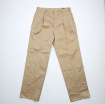 Vintage 70s Lands End Mens 36x34 Pleated Wide Leg Cotton Chino Pants Beige USA - $79.15