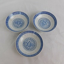 Lot of 3 VTG Jingdezhen China Rice Grain Blue White Dragon Porcelain 4&quot; Sauce - £27.51 GBP