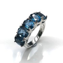 Natural london blue topaz gemstone jewelry set simple classic rings and earrings - $268.94