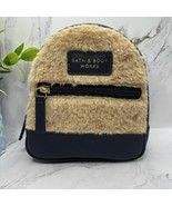 Bath And Body Works Mini Backpack Cosmetic Bag Navy Blue Tan Fur New - $10.77