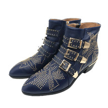 Brand Women Ankle Boots Gold Silver Rivet Studded Flower Genuine Leather Shoes P - £100.68 GBP
