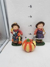 2 Scarecrow &amp; Pumpkin Farm Fall Halloween Figurines Miniature 5&quot; - $11.50