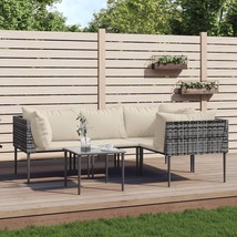 Garden Lounge Set Grey, Beige PE Rattan, Steel, Polyester Modular - $13,637.62 MXN