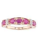 1.50CT Oval Simulated Ruby &amp; Diamond Wedding Band Ring 14k Rose Gold Pla... - $1,474.79 MXN