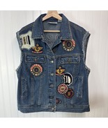 Vintage DKNY Felt Letterman Applique Denim Vest Donna Karan 1992 12 M L ... - $93.95