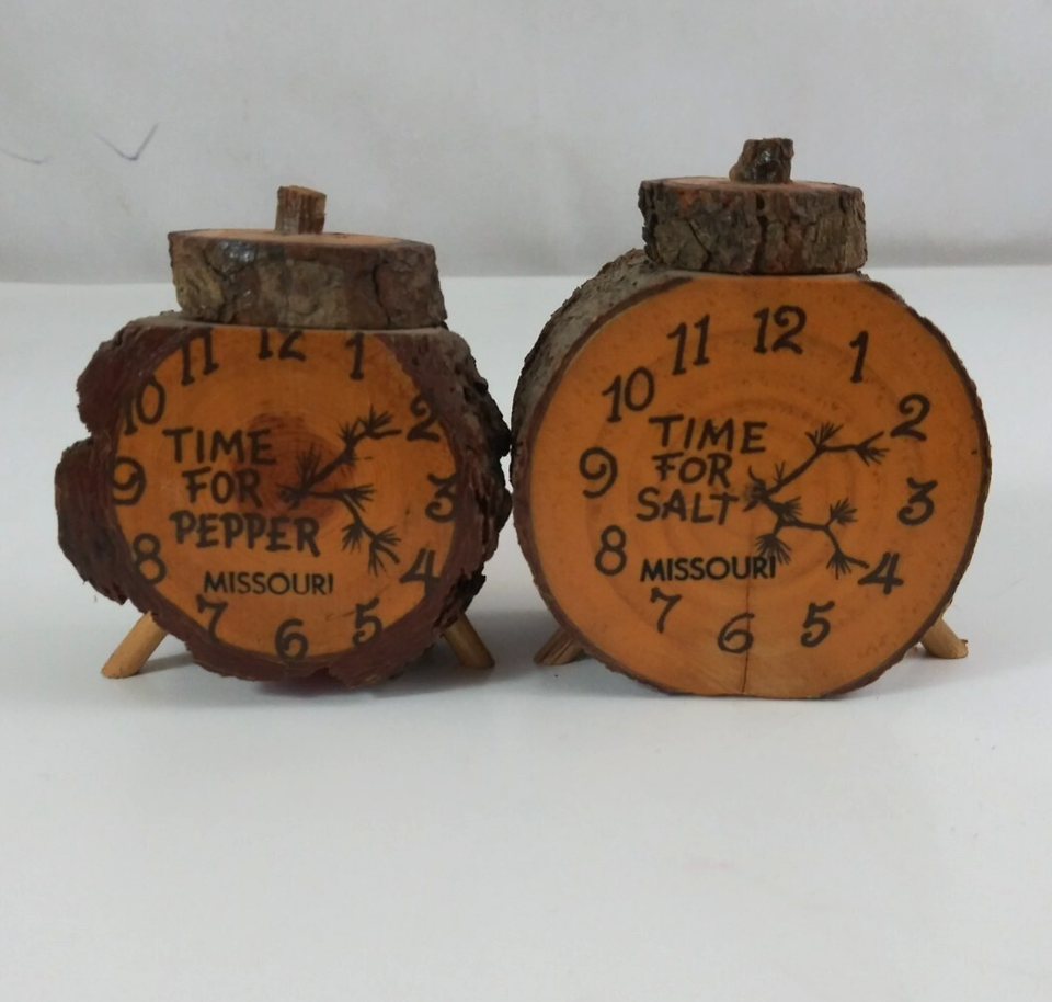 Wooden Hand Carved Clocks Time For Salt Time For Pepper MO Salt &amp; Pepper... - $9.89