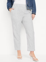 Old Navy High Rise Linen Blend Straight Pants Womens L Petite Gray Strip... - $29.57