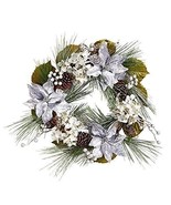 24 Inch Silver Poinsettia, Hydrangea and Pine cones Artificial Christmas... - £56.57 GBP