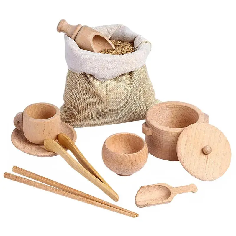 Sensory Bin Tools Toddler Montessori Toys Set Of 8 Wooden Scoops And Wooden - £19.59 GBP