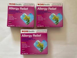 ( LOT OF 3 ) CVS Health Allergy Relief 24 hrs relief of Sneezing ( 35 tablets )  - £8.68 GBP