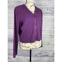 Talbots Rib Knit Crop Button Front Cardigan Women Sp Purple Long Sleeve ... - $16.20