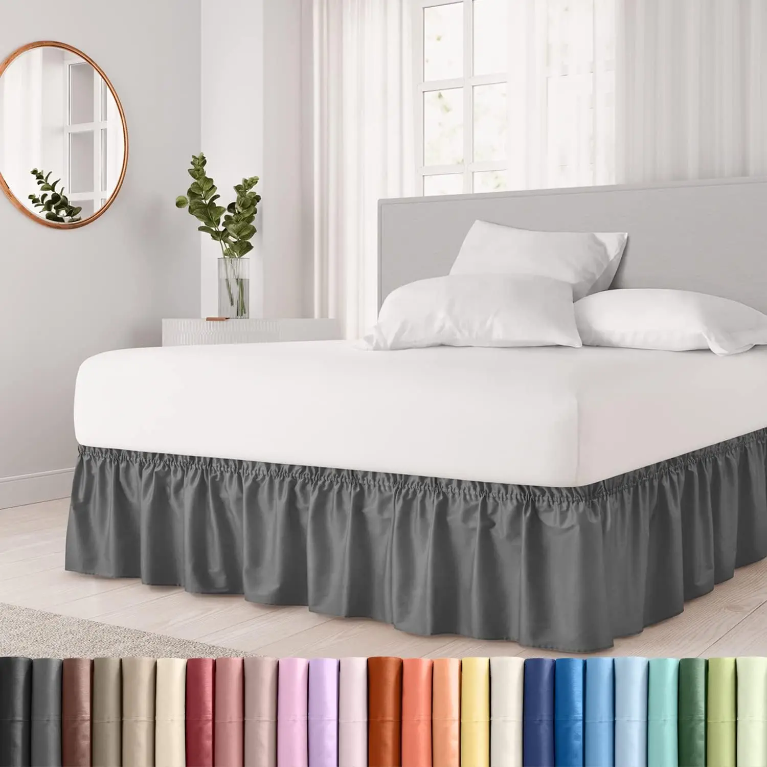 Thicken Wrap Around Dust Ruffle Bed Skirt- Easy Fit Elastic Strap Pleated with - £18.80 GBP+