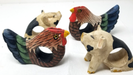 Rooster Pig Napkin Holders Cock Swine Wood Handmade Large Set of 4 Imper... - £14.60 GBP