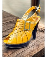 Vintage Luchiny Slingbacks with Buckle and Wood Heel Size 5 B Tan Leather - £34.91 GBP