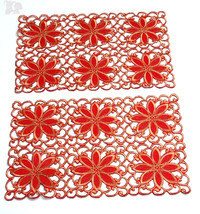 Set of 2 Place Mats Broderie Cutwork Collection Red and Gold Embroidered - £8.66 GBP
