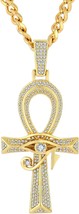 Men&#39;s Eye of Horus Ankh Cross Pendant Brass Gold Plated Square Crystal Zircon An - £73.42 GBP