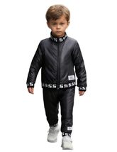 Young Boy Fleece Letter Print Zip-Up Jacket And Solid Color Pants 2-Piece Casual - £37.57 GBP