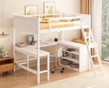 Full Size Loft Bed Wooden With Desk And Shelves Underneath, High Bedfram... - £572.50 GBP