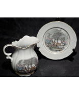 Currier & Ives RARE 6" Water Pitcher & Plate AVON REPRESENTATIVE EXCLUSIVE 1977 - $26.38
