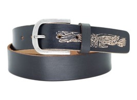 Paul Walter Mens Eagle Print Genuine Leather Heavy Buckle Black Causal Jean Belt - £11.79 GBP+