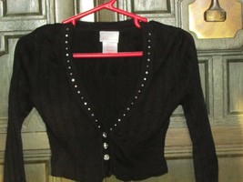 XHILARATION black girls TOP XS/4/5 cotton rhinestone trim long sleeves (... - $4.95