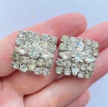 Vintage Clear Rhinestones Prong-set Clip On Back Earrings 1.2” - £21.88 GBP