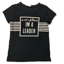 Ideology I&#39;m Not a Follower I&#39;m a Leader Black White Shirt Girl&#39;s M Moti... - £7.30 GBP