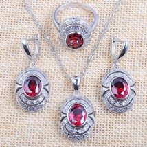 Shining Red Created Garnet Zirconia Women&#39;s Silver Color Jewelry Sets Necklace P - £17.94 GBP