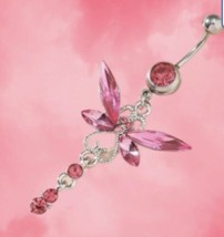 Pink Dragonfly Belly Bar / Belly Ring- Pink Body Piercing Jewellery - £9.08 GBP